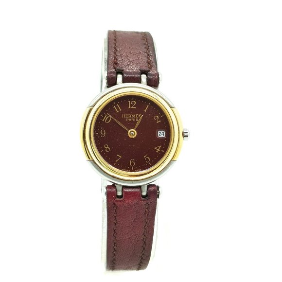 Hermes Watch Windsor 24mm Women's leather Bordeaux water resistance Running w/bo - Picture 1 of 9